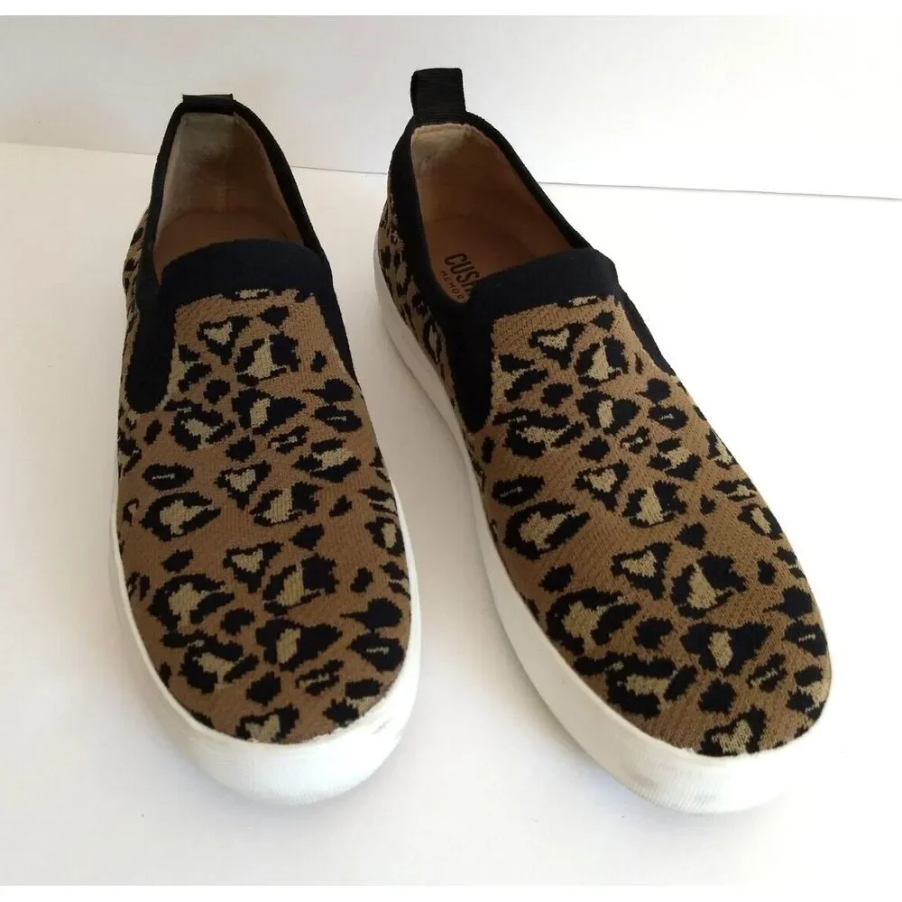 Cushionaire Leopard Print Slip On‎ Knit Sneakers Rory Women's 8M Heel Tab
